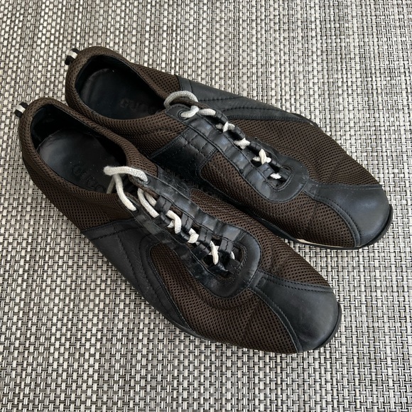 Men’s “GUCCI” Brown Leather/Fabric Sneakers - Picture 2 of 6